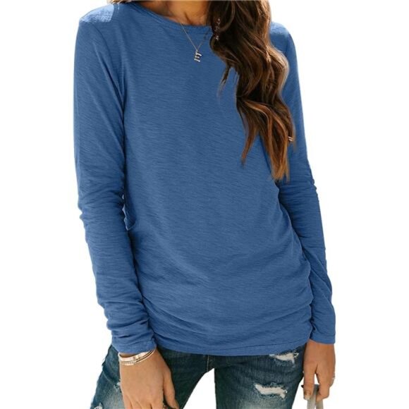 Essential Long Sleeve Crewneck Top - Versatile Basic Tee for Work & Workouts - Picture 1 of 7